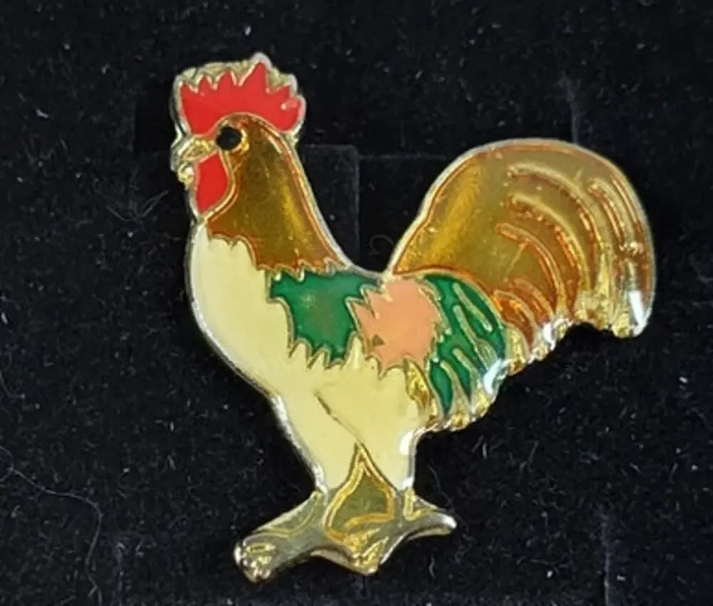Farm Rooster Poultry Bird Pin for a Hat, Lapel, Lanyard, Jacket or Backpack